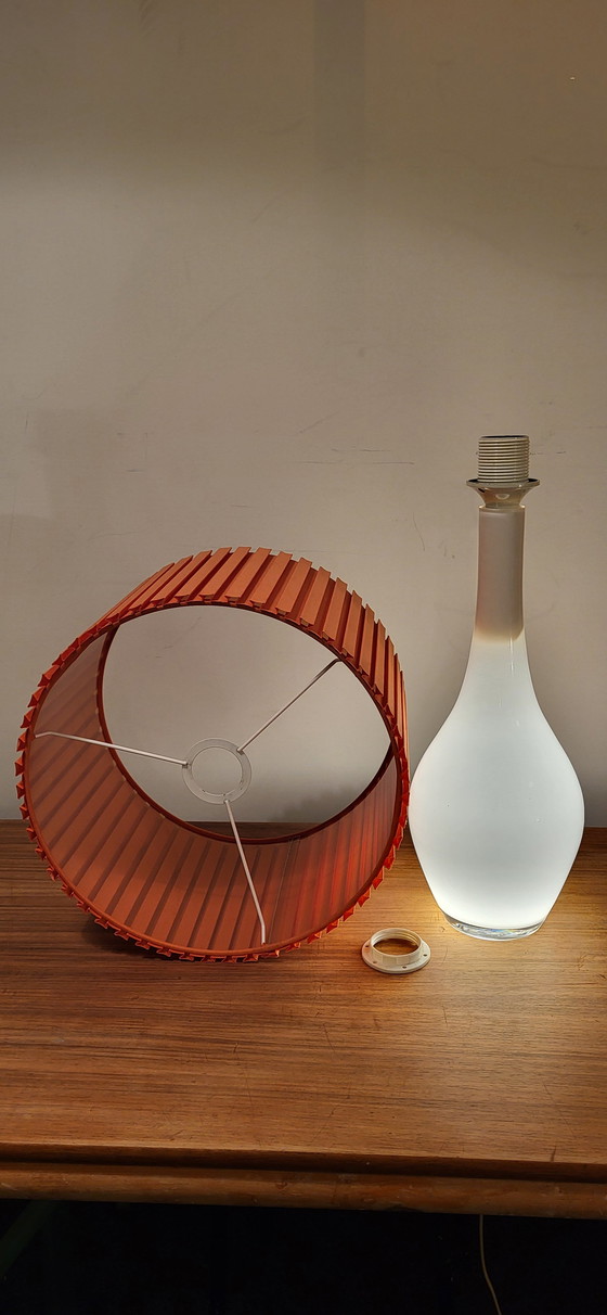 Image 1 of Vintage white glass table lamp with red shade