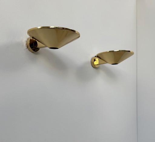 Paire d'appliques murales laiton massif, France, 1970