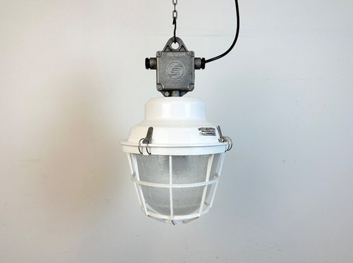 White Industrial Factory Light with Plastic Grid from Elektrosvit, 1990s