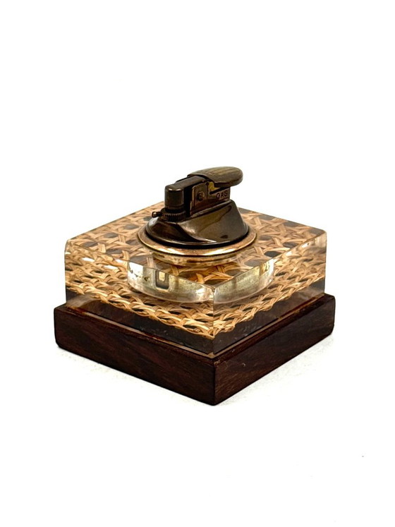 Accendino da tavolo in lucite Mid-century, Italia anni '70, Oggetti decorativi, Plexiglass, Marrone (foto 7 di 8)
