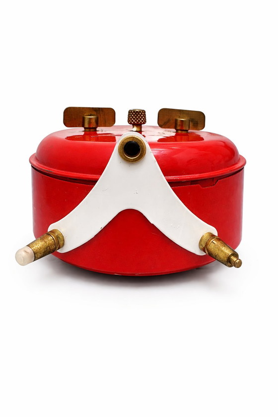 Image 1 of Sveglia vintage Kienzle Duo - Metallo rosso e ottone - Germania Ovest anni '60 - Design industriale