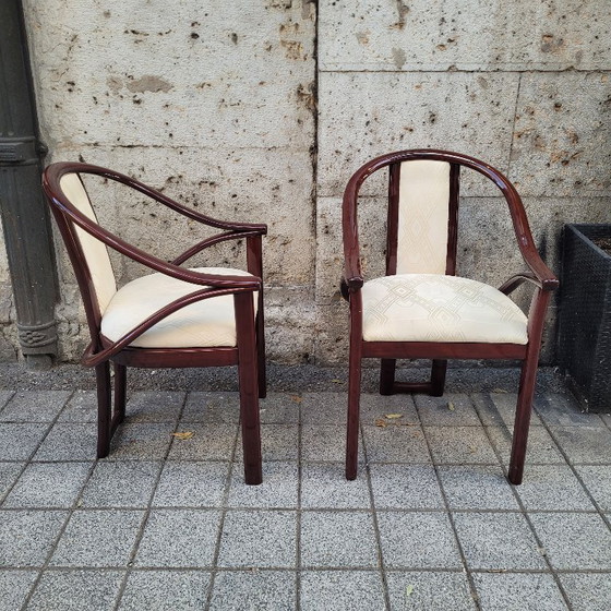 Image 1 of Set aus 4 Art-Deco-Stühlen, bezogen mit „Euphoria Cubista“, Misia Paris, 70er Jahre – Frankreich