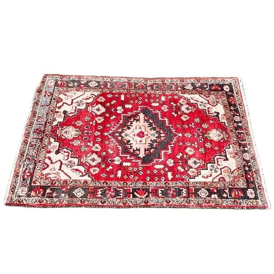 Image 1 of Tapis persan vintage noué à la main, rouge Tabriz, usé, 136 x 200 cm, années 1970