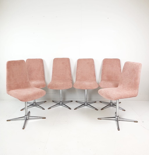 6 vintage eetkamer stoelen EKA vintage roze nieuw gestoffeerd 