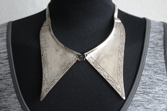 Image 1 of Antique collar necklace, handcrafted silver? Not hallmarked but signed.
