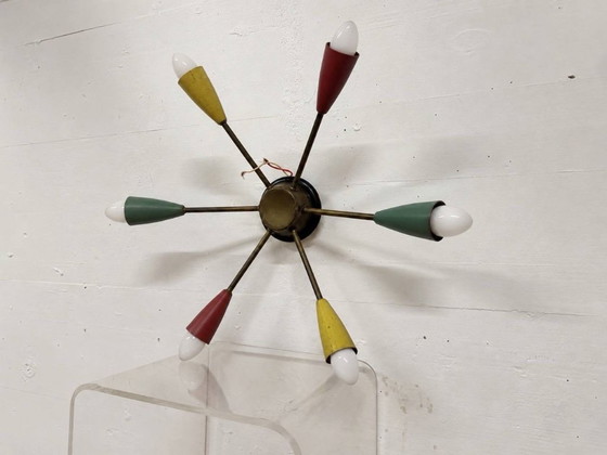 Plafoniera Vintage a 6 Luci a Stella, Anni '60 – Plafoniere, Metal, Wood (photo 2 of 11)