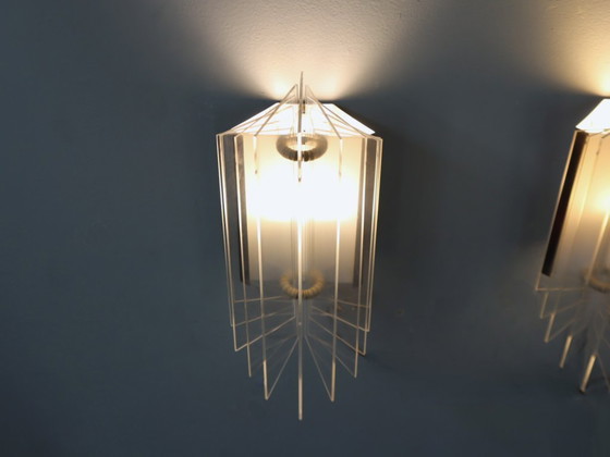 Image 1 of Set di 3 applique italiane a lama in cromo e acrilico anni '70