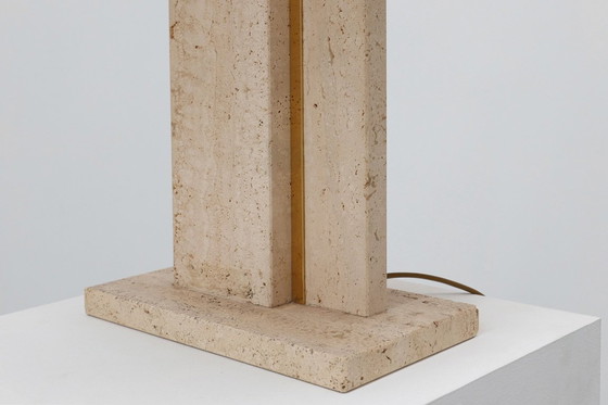 Image 1 of Travertin und Messing Tischlampe von Belino im Hollywood Regency Stil