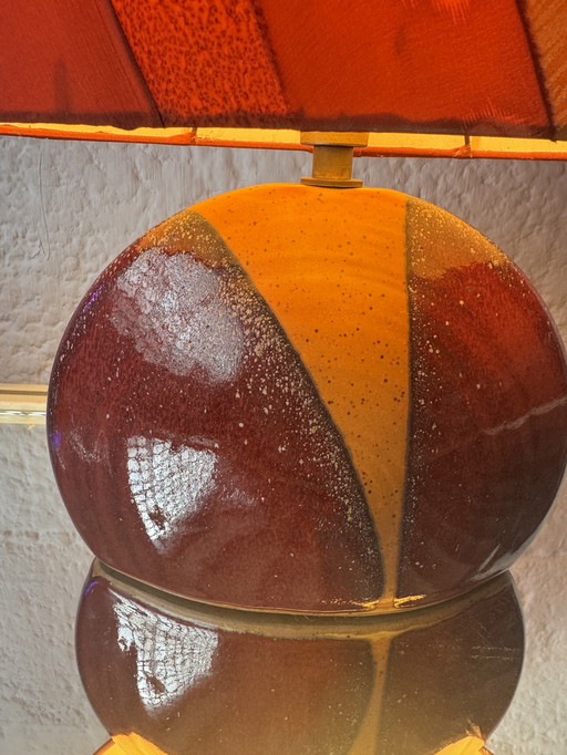 Handmade ceramic and silk lamp from the 1990s