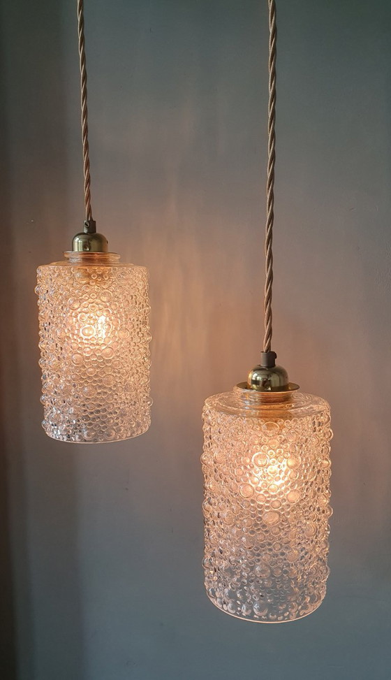 Set of 2 Vintage Glass Pendant lamps - Bubble Glass Texture (photo 18 of 26)