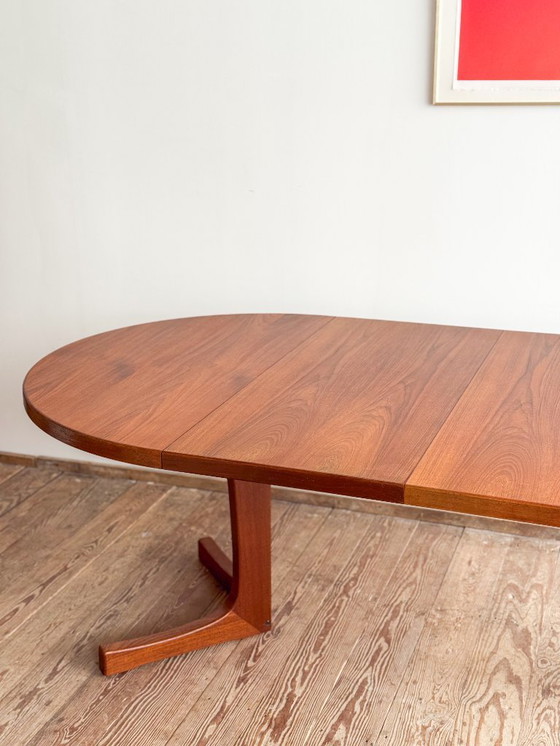 Image 1 of Mid Century Scandinavian Round Teak Dining Table with Extensions