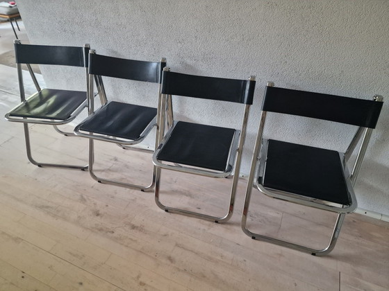 Einzigartiges Set von 4 Tamara Klappstühlen von Arrben Italy – Chrom, Leder (photo 2 of 11)