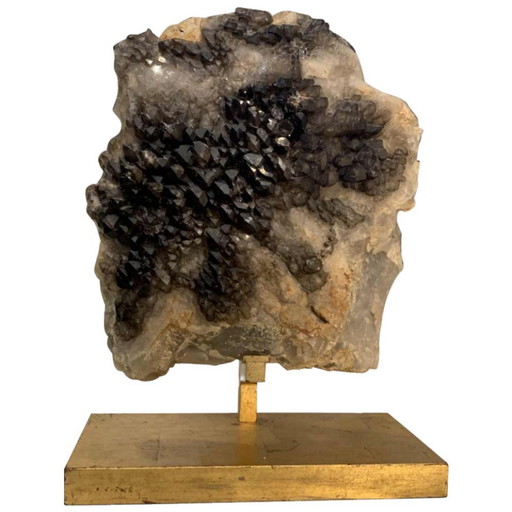 Grand amas de cristaux de quartz fumé noir naturel attribué à Willy Daro, années 1970