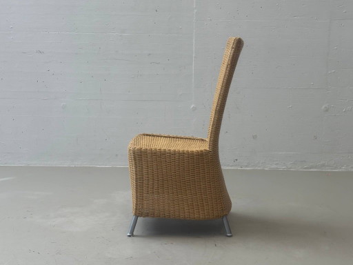 4 rattan wicker chairs with high backrests and metal legs, 1990s – eetkamerstoelen (photo 2 of 8)