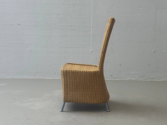 4 rattan wicker chairs with high backrests and metal legs, 1990s – Dining chairs (photo 2 of 8)