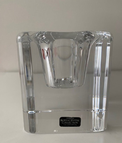 Kosta Boda Svezia Goran Warff 2 pesanti portacandele votive vintage a forma di cubo di cristallo