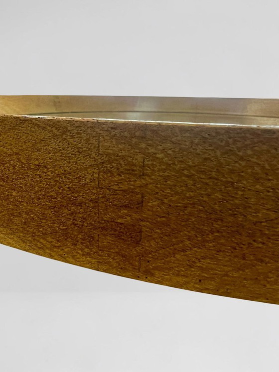 Image 1 of Wandspiegel uit het midden van de 20e eeuw, jaren 1950 – Ronde houten spiegel met verzonken spiegelglas, Ø 66 cm