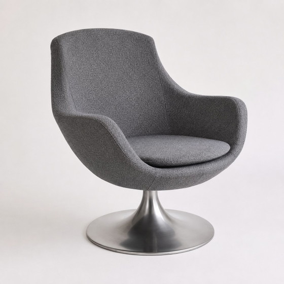 1960s Space Age Swivel Lounge Chair – Self-Return Tulip Base Aluminium – Swivel chairs, Textile (photo 4 of 7)