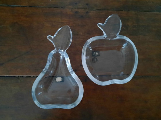 Image 1 of Vintage Glaskoch I-Line Crystal Bowl Set: Apple & Pear