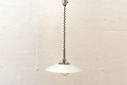 Suspension avec abat-jour en verre opale et suspension réglable en hauteur, années 1970