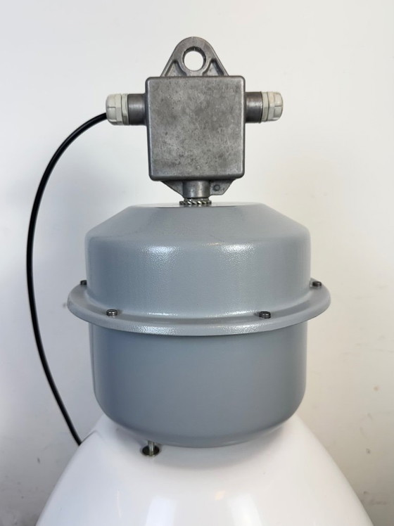 Image 1 of Große weiße Emaille-Industrielampe mit Klarglasabdeckung von Elektrosvit
