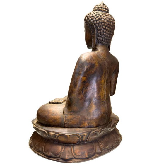 Monumental Javanese Buddha Shakyamuni – Bhumisparsha Mudra – 58 cm – 7.5 kg – Sculpture, Bronze (photo 6 of 10)