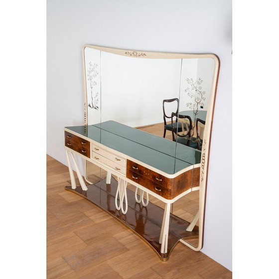 Image 1 of Vintage walnut, glass and brass lounge set, Italy 1950