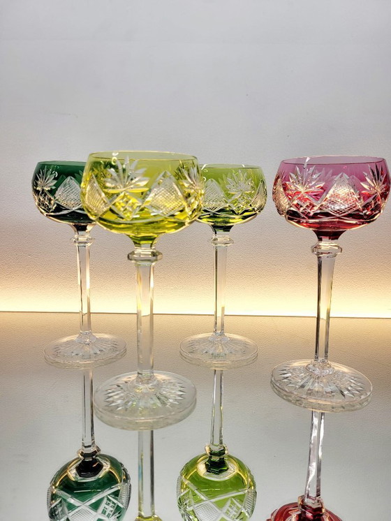Image 1 of Set of 4 Val Saint Lambert "Berncastel" No. 204 Roemer glasses – hand-cut crystal – Belgium, 1905