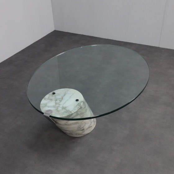 Image 1 of Oval Coffee Table in Carrara Marble and Glass by Ronald Schmitt, Germany, 1970s
