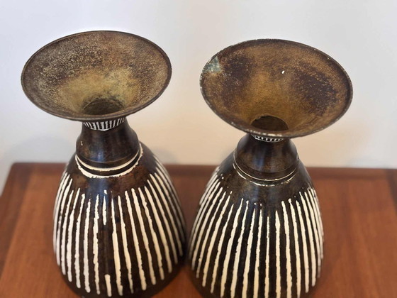 Image 1 of Vintage Franse metalen urnen met deksels