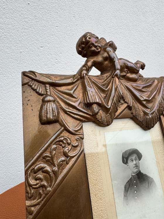 Art Nouveau Bronzen Cherubijn Fotolijst, Fotolijsten, Gold (foto 11 van 15)