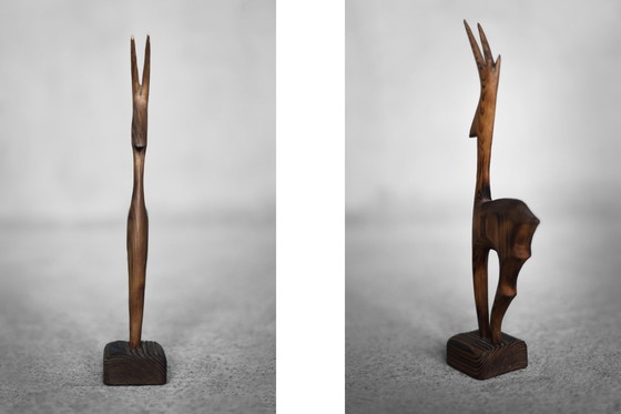 Image 1 of Vintage Mid-Century Danish Modern Dark Wood Sculpture Gazelle Figurine, 1960s
