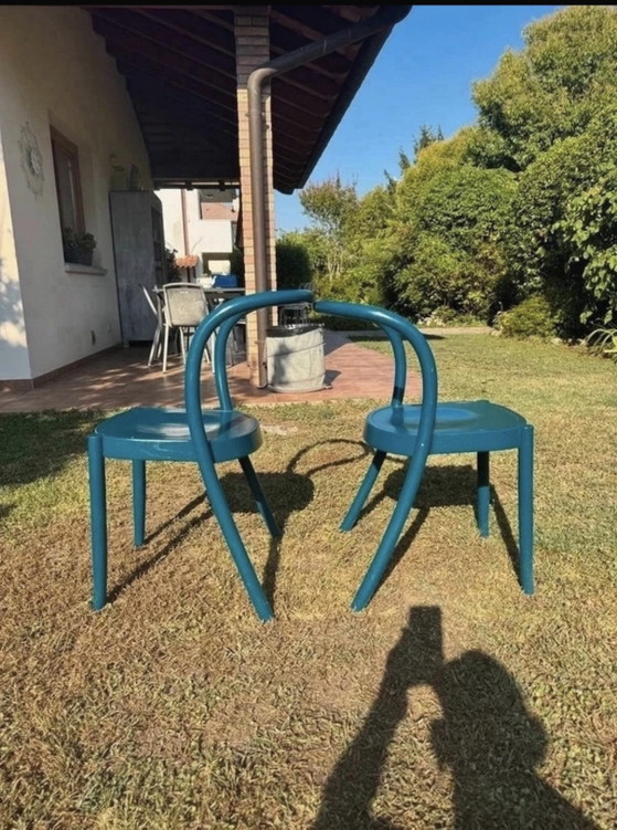 Pair of Moroso St. Mark Chairs by Martino Gamper, Ocean Blue, 2015, Chairs and lounge chairs, Wood (photo 13 of 14)