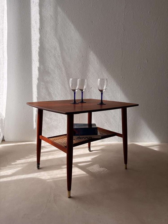 Image 1 of Swedish design side table Alberts mahogany & webbing 1960s