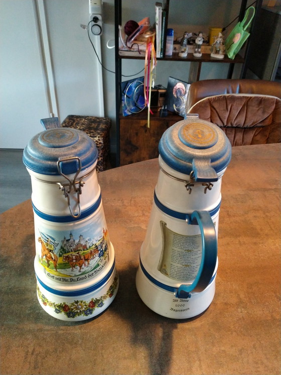 Image 1 of Two Maas beer large storage mugs. 25 years old