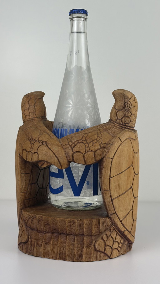 Double turtle hand-carved tropical wine holder