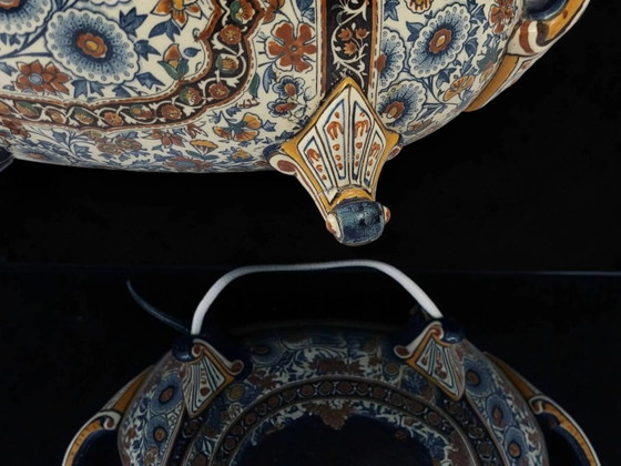 Jardinière en faïence Gien du 19ème siècle avec décor persan. – Vases, Porcelain (photo 5 of 11)