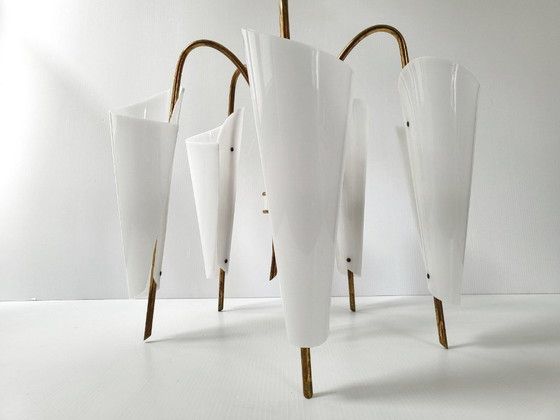 Image 1 of VINTAGE PENDANT CHANDELIER 1950 STILNOVO PERSPEX PLEXIGLAS BRASS 50S 1950S ITALY