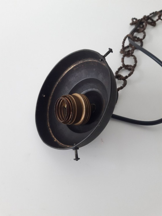 Image 1 of Lampada da soffitto in vetro Art Déco, lampada a sospensione vintage in vetro satinato rosa con attacco in rame