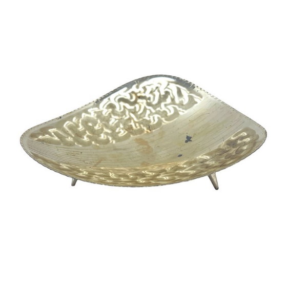 Image 1 of Vintage plated plate on leaf-shaped legs, silver-plated, Germany, 1970s.