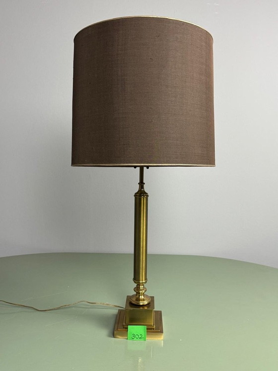 Hollywood Regency Solid Brass Column Table Lamp, Attributed to Maison Jansen. France, 1970s. Ref.: TL 302 (photo 10 of 14)