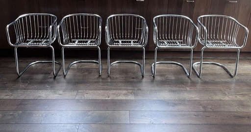 5 vintage buisframe stoelen chroom, in de stijl van Gastone Rinaldi