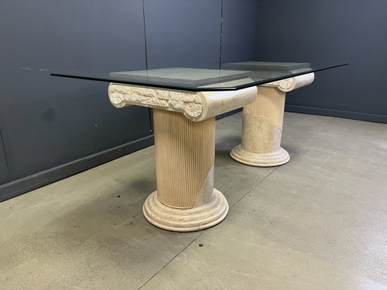 Image 1 of Vintage tesselated stone pedestal dining table by Maithland smith, 1970s