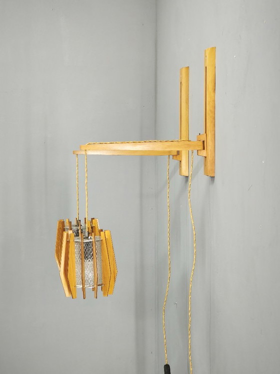 Pair of Dřevo Humpolec Adjustable Swing Arm Wall Lamps, 1960s, Wall lights, Wood, Brown (photo 14 of 16)