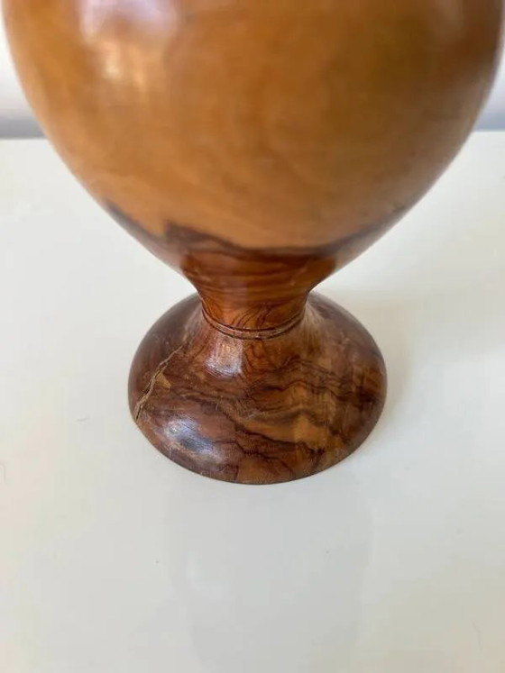 Vintage handgedraaide massief olijfhouten vaas - jaren 70-80 – Vazen, Rustic (photo 5 of 11)