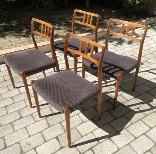 Set aus 4 Niels Otto Møller Model 79 Teak Esszimmerstühlen – J.L. Møllers, Dänemark, 1960er Jahre