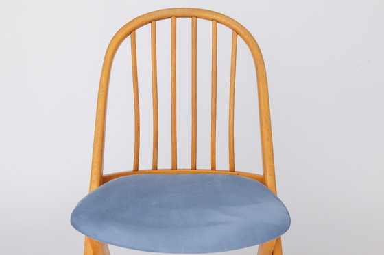 Image 1 of Desk Chair 1960s Germany, Vintage Beech Wood Office Chair, Restored Light Blue Upholstery, Mid Century
