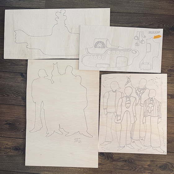 Image 1 of 3D wooden dyptich ‘The Beatles - Yellow Submarine’