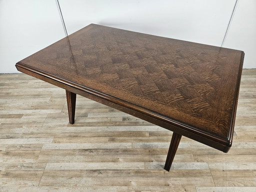 Table géométrique en chêne Art déco avec rallonges latérales, 1950