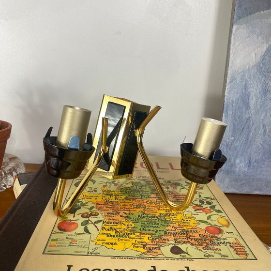 Double Corner Wall Sconce 1950s-1960s Gold Metal and White Opaline Glass Shades – Wall lights (photo 8 of 9)